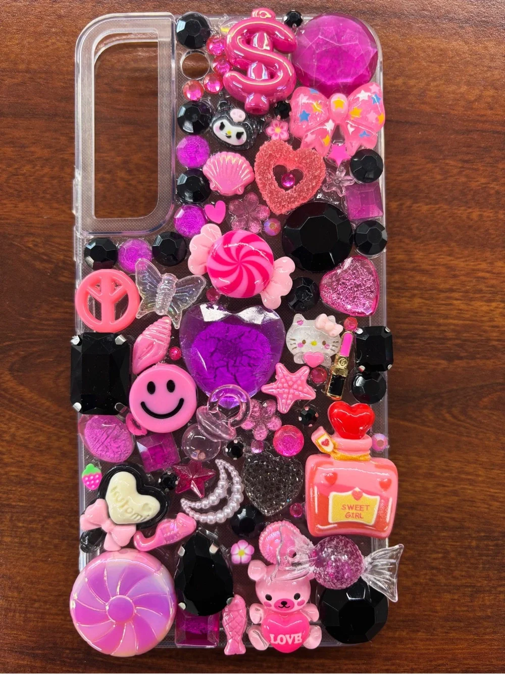 Apple Clear Phone Case with Lime Green Glitter Charms